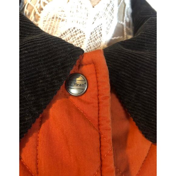 L.L. Bean Quilted Orange Fall Vest With brown corduroy collar size XL - Picture 6 of 12